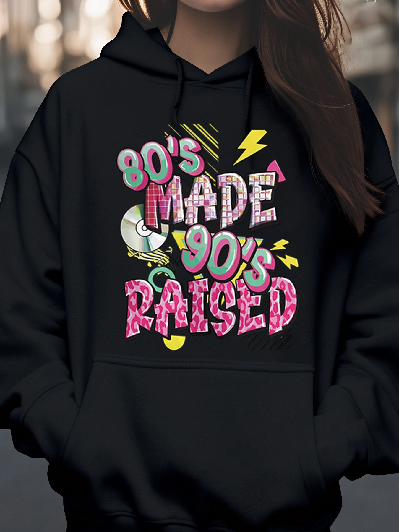 

Женская толстовка с приподнятым принтом 80-х годов, повседневная одежда, ностальгический модный стиль