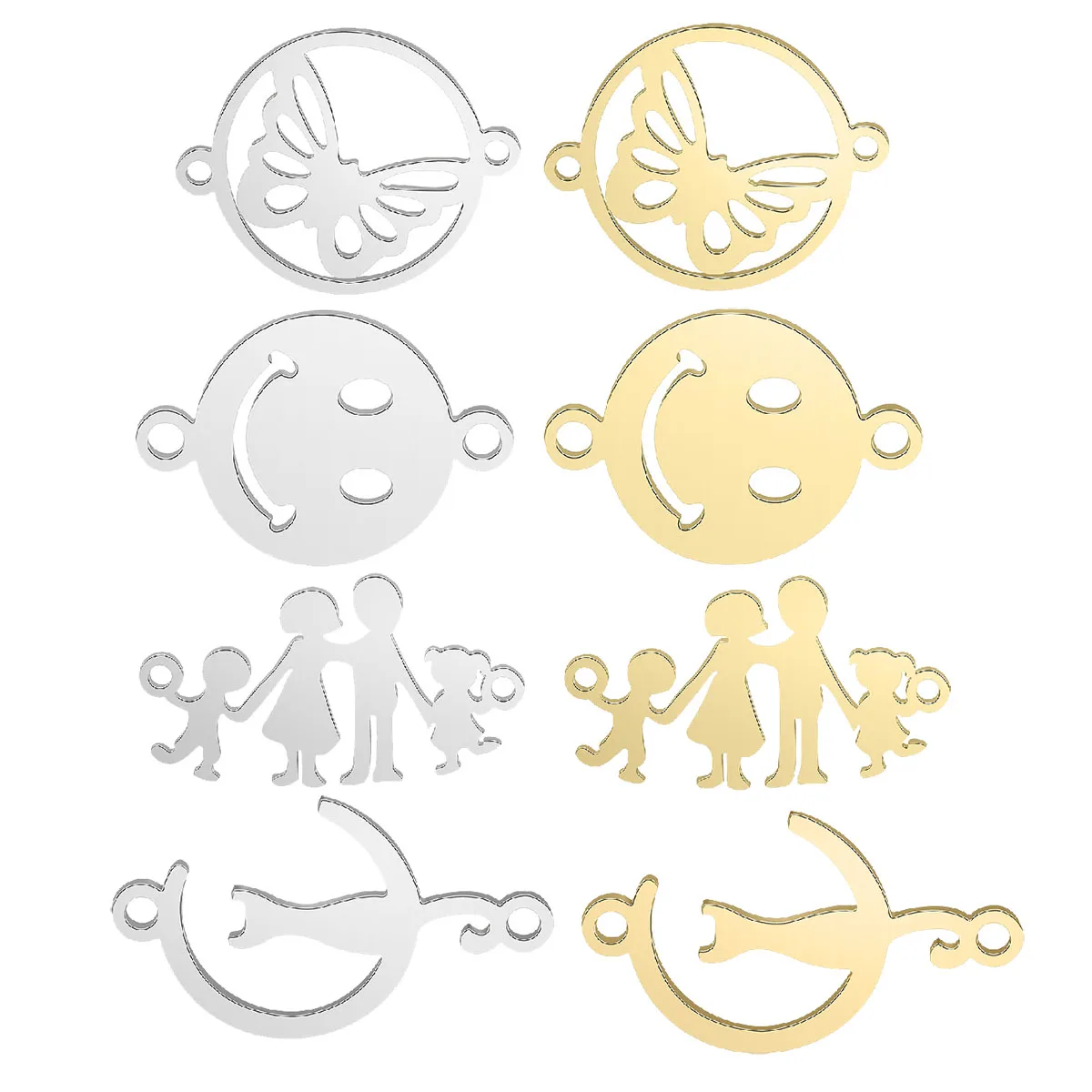 5Pcs Stainless Steel Family Animal Cat Butterfly Moon Smile Charms Connectors DIY Bracelet Jewelry Making Accessories Wholesale