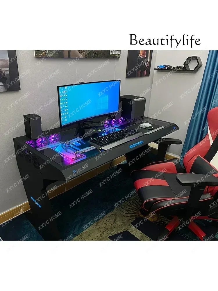 LComputer Case Integrated High-End Cool Special-Shaped Game Tables Built-in Fully Transparent Large Case Computer Desk