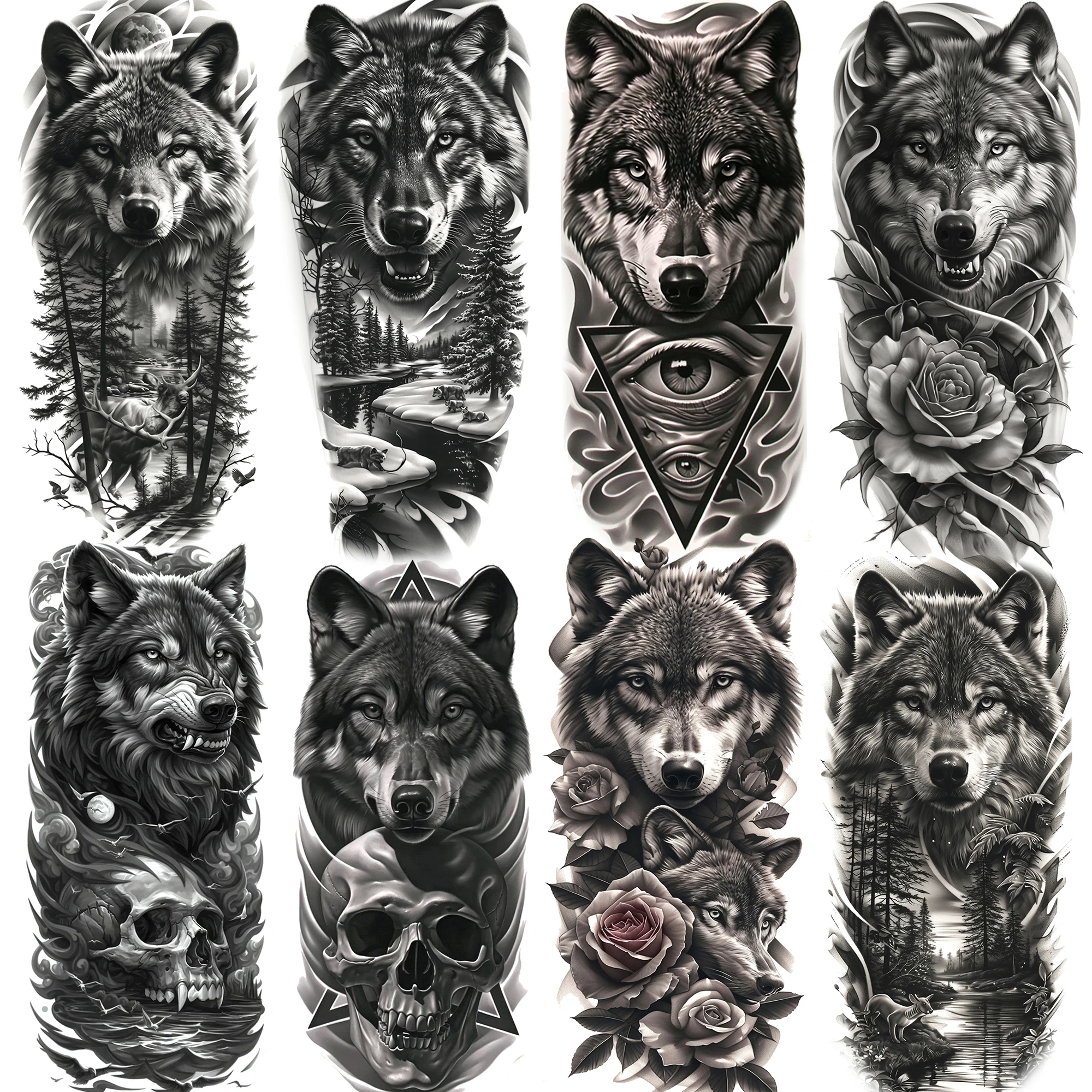 

1 Sheet Cool Forest Tribal Wolf Temporary Tattoos For Men Women Adults Waterproof Realistic 3D Fake Tattoos Long Lasting Sticker