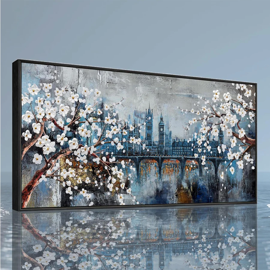 Plum blossom, abstract city, bridge, scenery Diamond Painting Kit Mosaic Scenery Diamond full Drill Embroidery DIY Handmade Gift