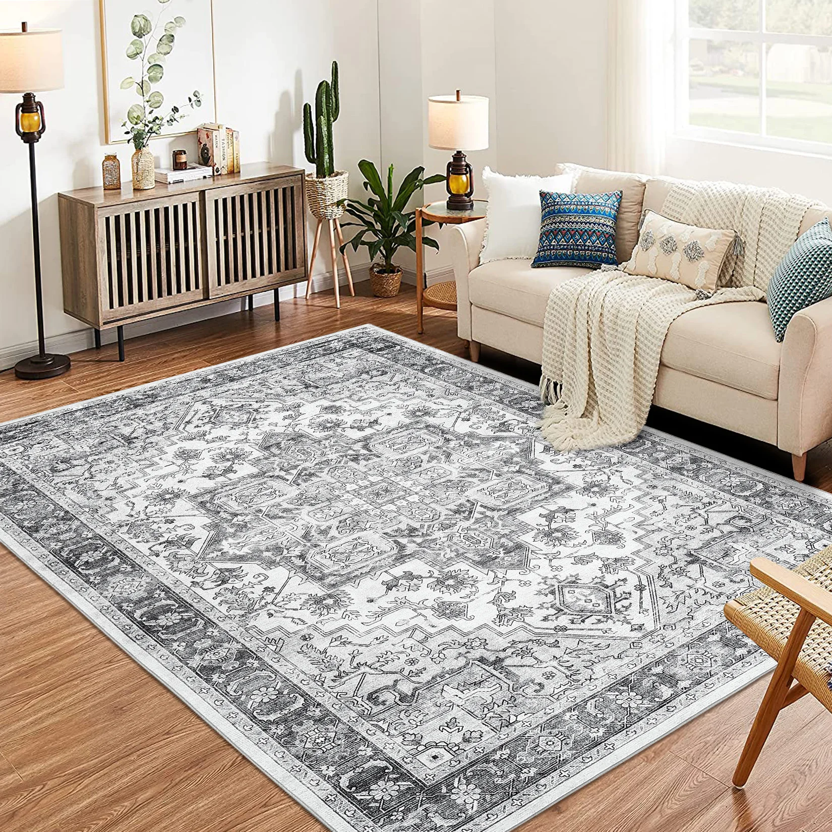 8x10ft Washable Rug,Vintage Rug,Non-Slip Area Rugs,Large Soft Area Rugs for Living Room,Kitchen Rugs