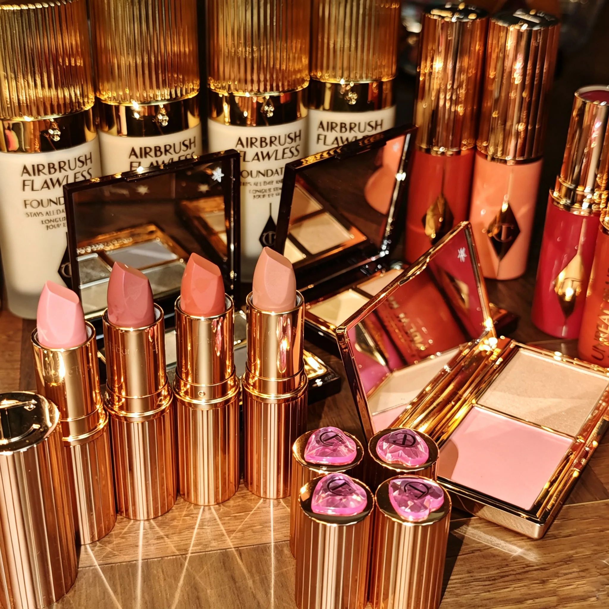 CT Latest Style Colorful Powder Blusher Stick 4 Colors Pink Diamond Gold Tube Lipstick four-color Eyeshadow Palette Cosmetics