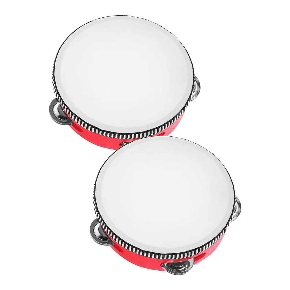 

2Pcs Hand Tambourines Wooden Metal Percussion Instruments Children Beginners Music Education Rhythm Skills Entertainment