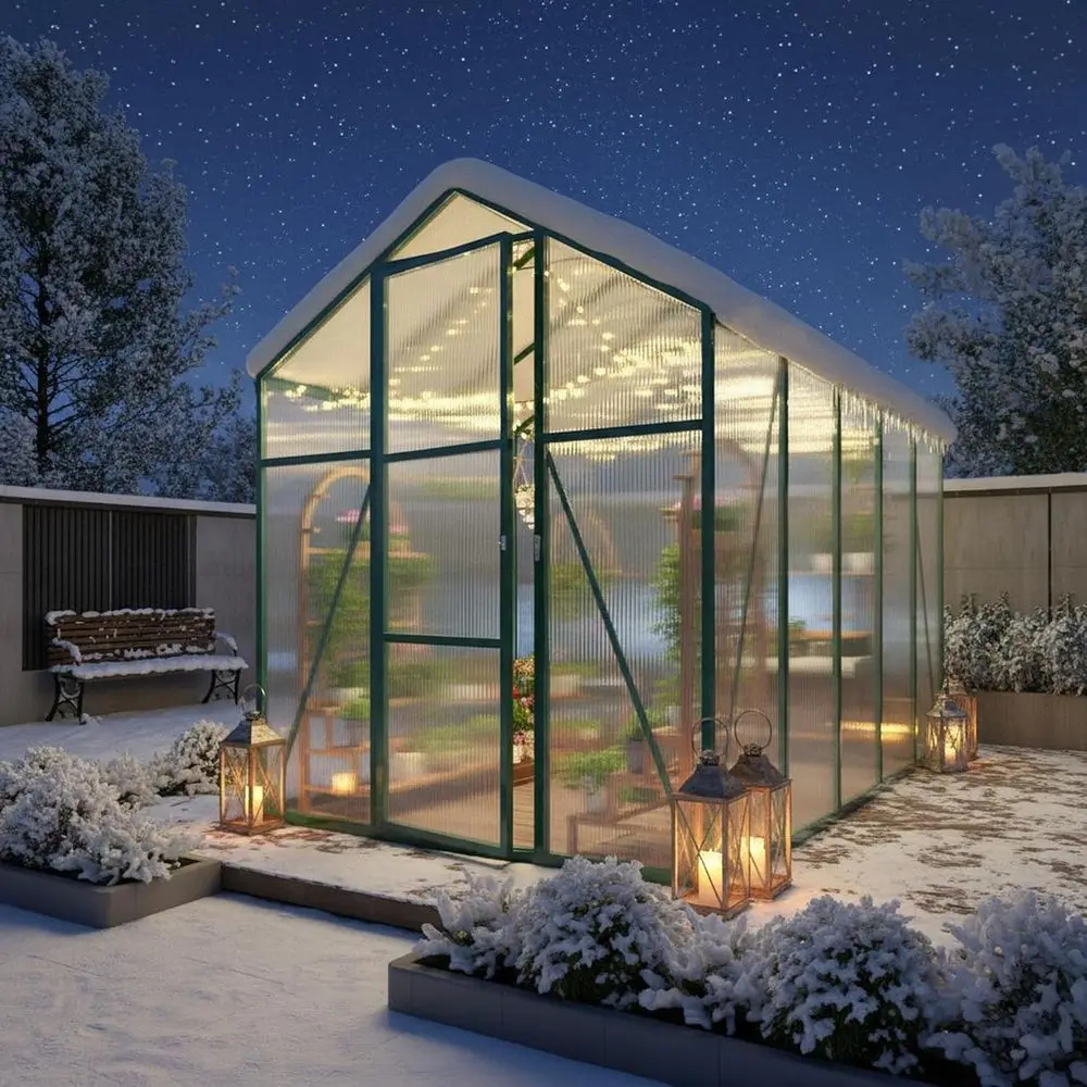 

86 High 6x10.2ft Greenhouse with Enhanced Wind Resistance and Roof Vent, Walk-in Large Sunroom for Winter Protection, Green