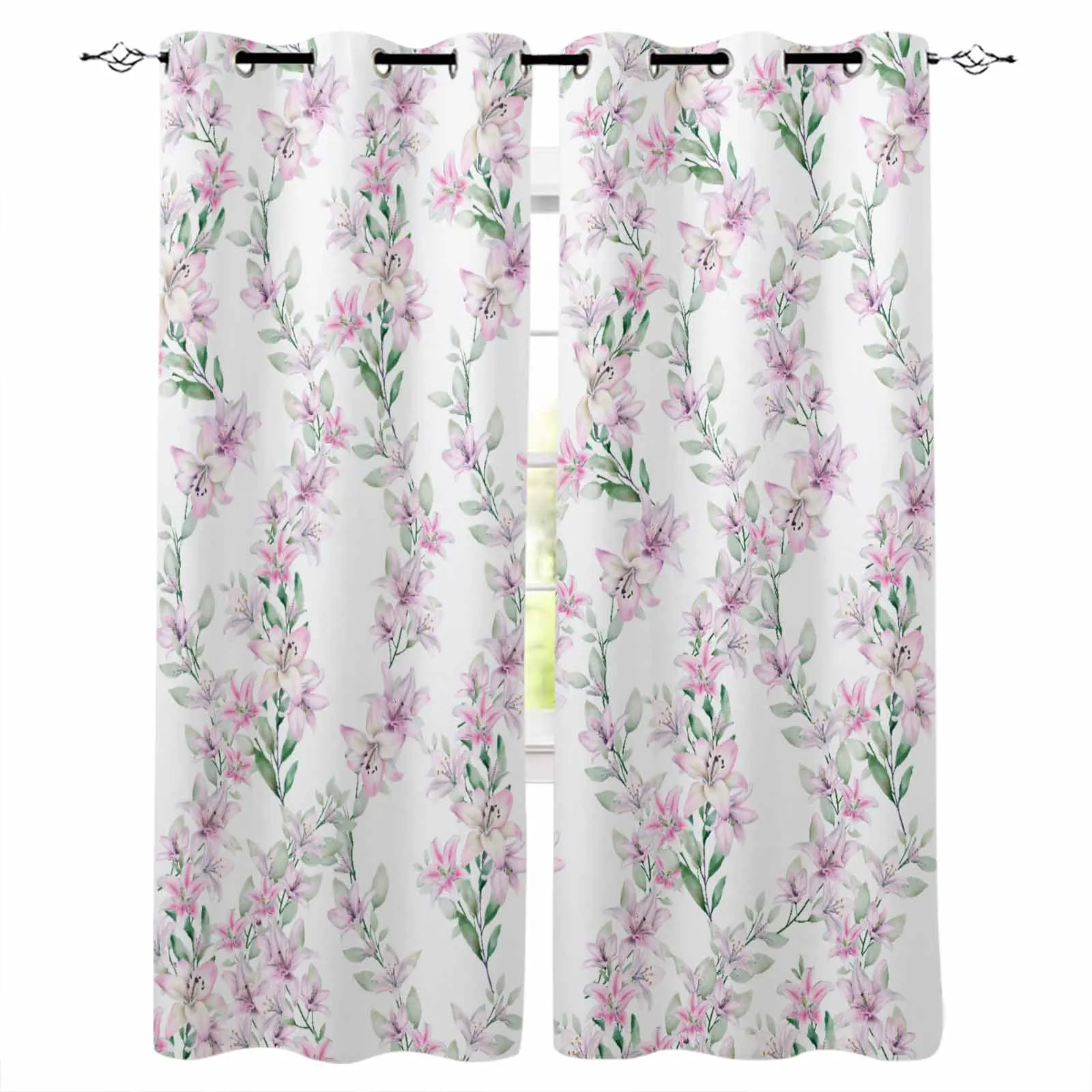 Watercolor Floral Hand-Painted Plant Lilies Living Room Bedroom Elegant Curtains For Kitchen The Room Window Treatments Drapes