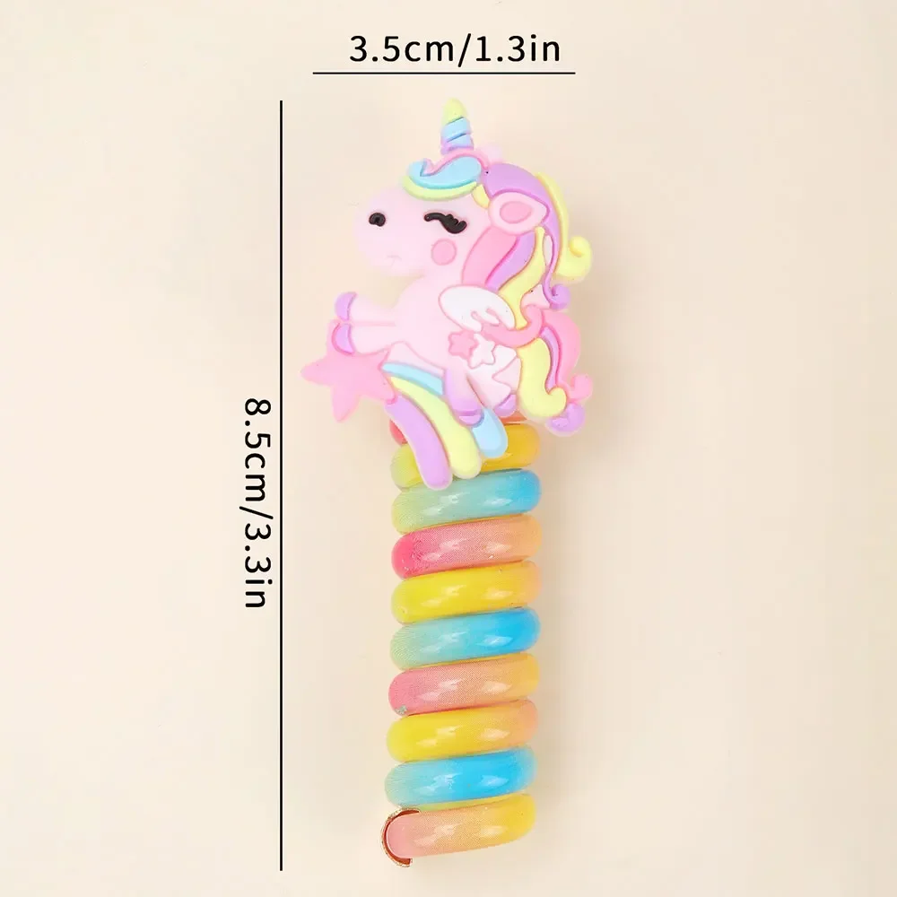 2PCS Cute Unicorn Telephone Cord Elastic Hair Band Elasticity Rubber Phone Cord Hair Ties Kids Scrunchies New Headwear