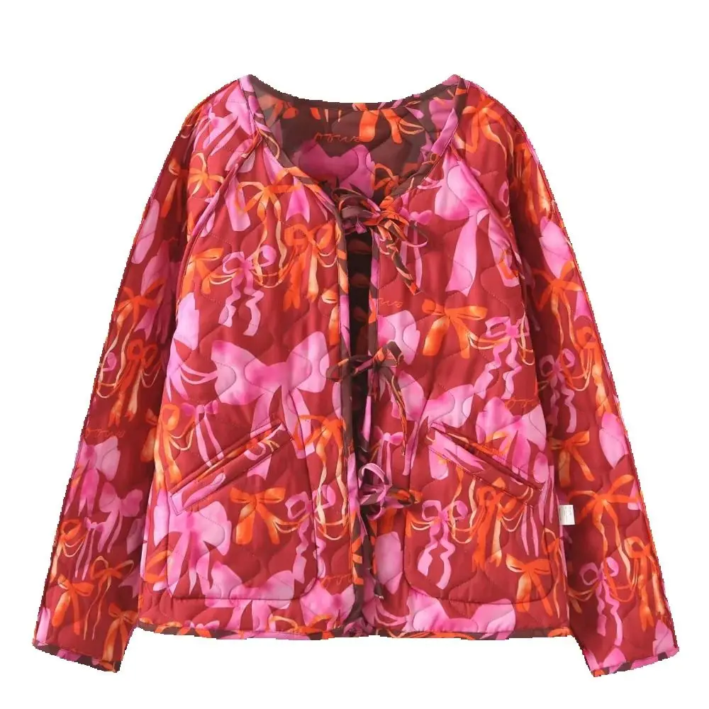 

Women's Seam Loose Top Round Neck Long Sleeve Bow Pocket Double sided Autumn/Winter New Fashion Cotton Coat