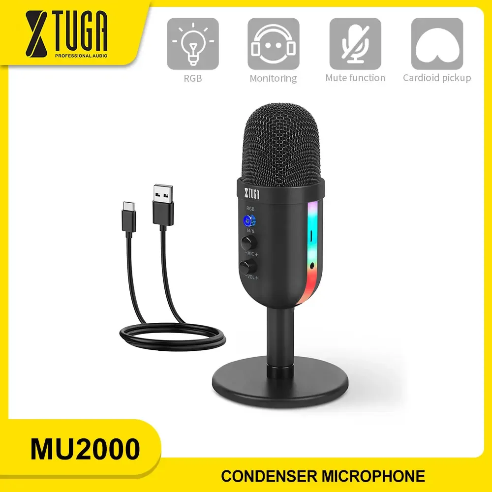 

XTUGA MU2000 RGB Mini Condenser Microphone USB Interface Suitable For Gaming Voice Computer Live Streaming Video Conferencing