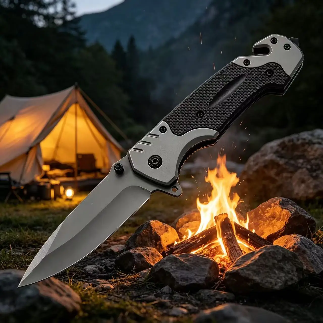 Faca utilitária dobrável portátil EDC, cabo antiderrapante, ferramenta de corte de aço inoxidável para camping, caminhadas, pesca, sobrevivência ao ar livre