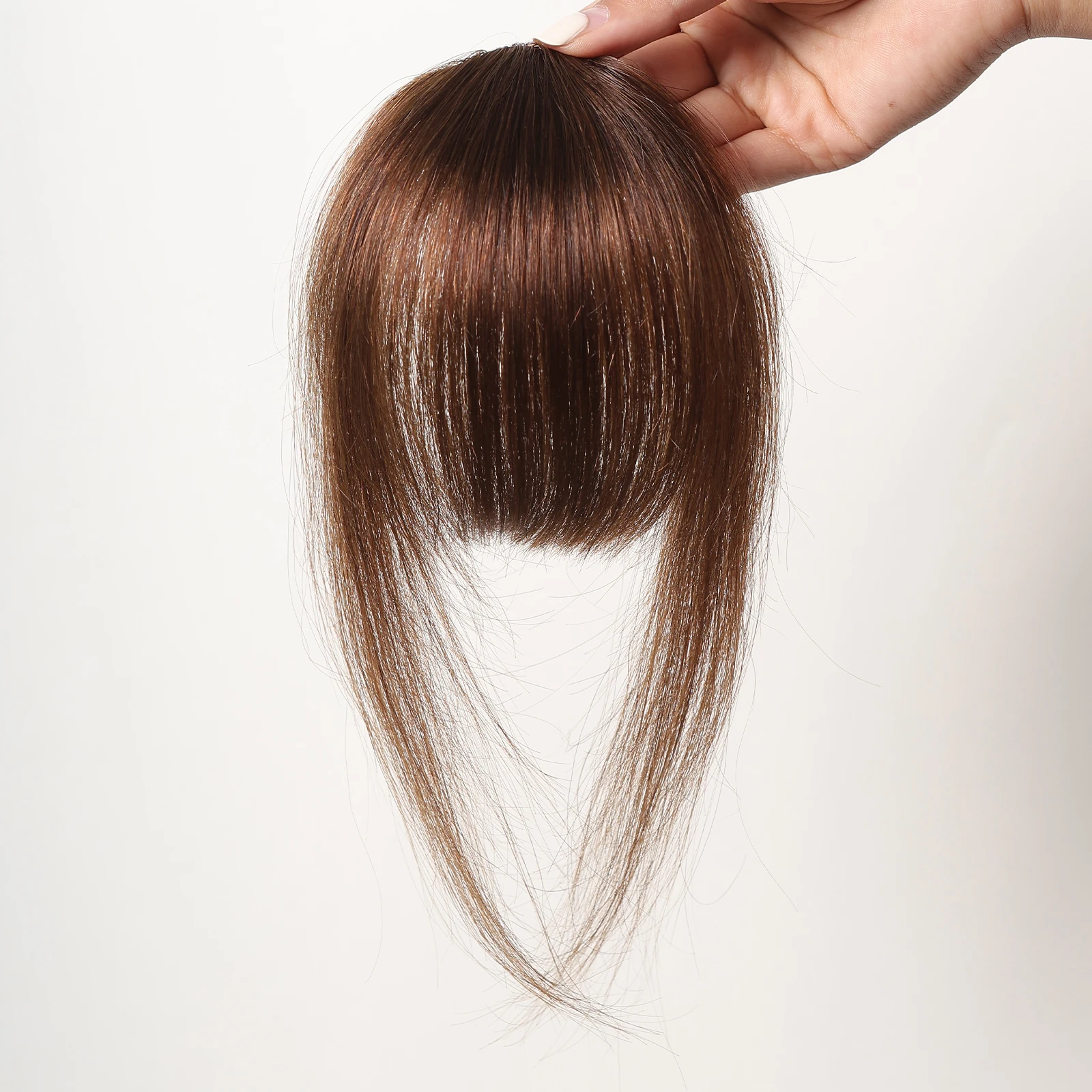 100% Human Hair  French Bangs Hair Clip in Bangs Light Natural Invisible Brown bangs Hair Extensions Wigs for woman daily wear