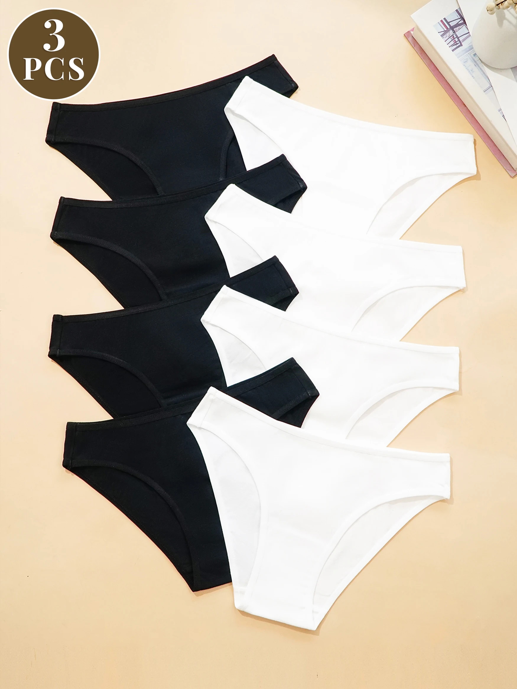 3 Pcs Cotton Briefs, Breathable Solid Color Panties Comfortable Ladies Knickers Daily Wear, Women's Underwear & Lingerie