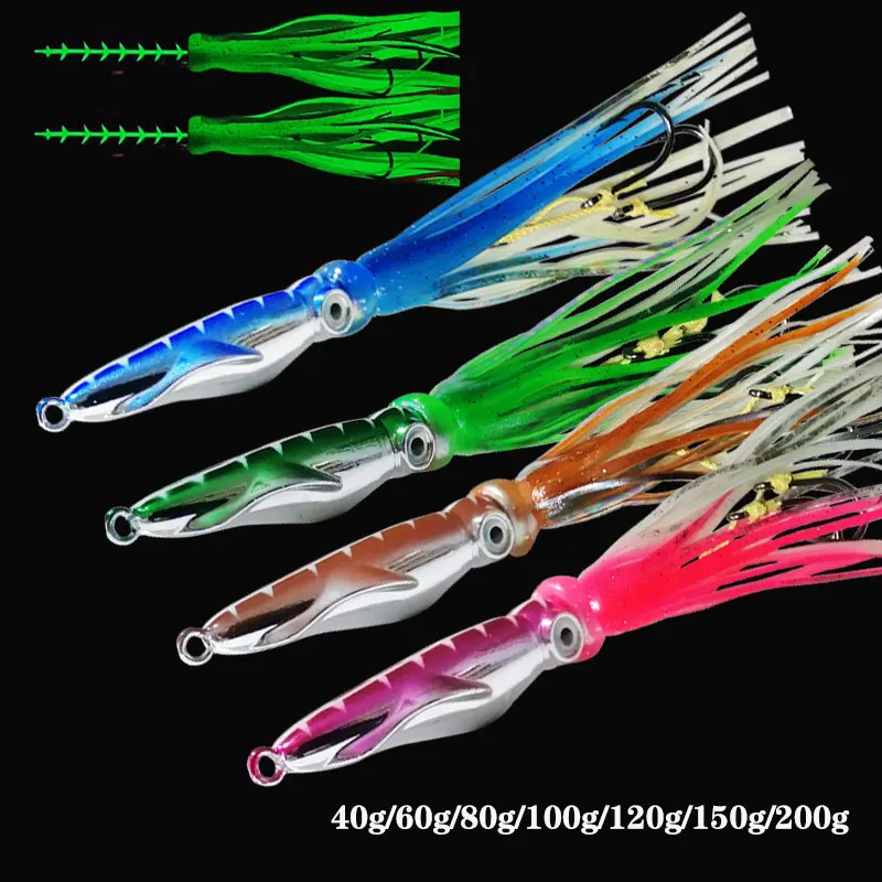 1pc Metal Head Octopus Skirt Jig 60g100g120g150g200g Kingfish Snapper Grouper Lure Slow Jigging Lure Artifial Fishing Bait