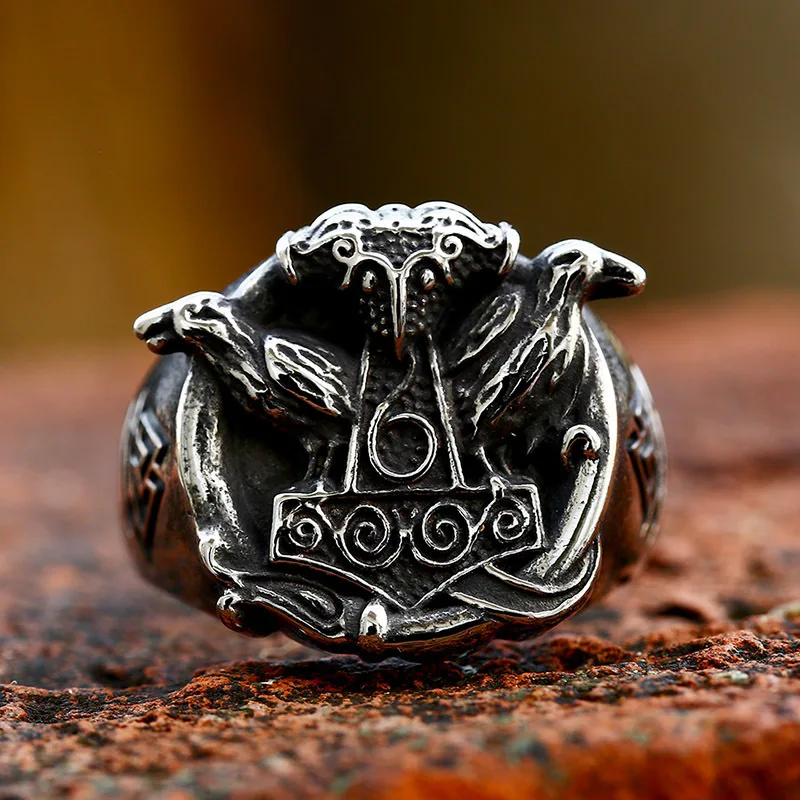 Vintage Creative Stainless Steel Nordic Viking Odin Crow Shaped Ring Fashion Punk Personalized Men's Tail Ring Accessories