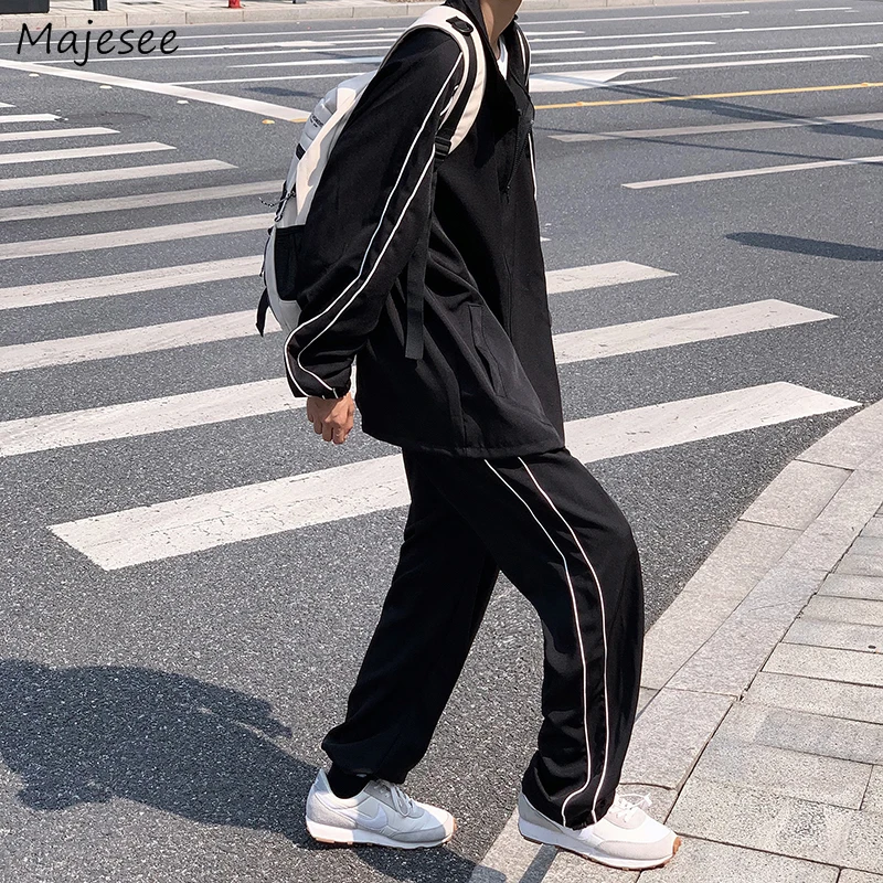 

2 Pcs Sets Men All-match Korea Style Fashion Loose College Spring New Retro Black Patchwork Cool Harajuku Casual Popular Daily