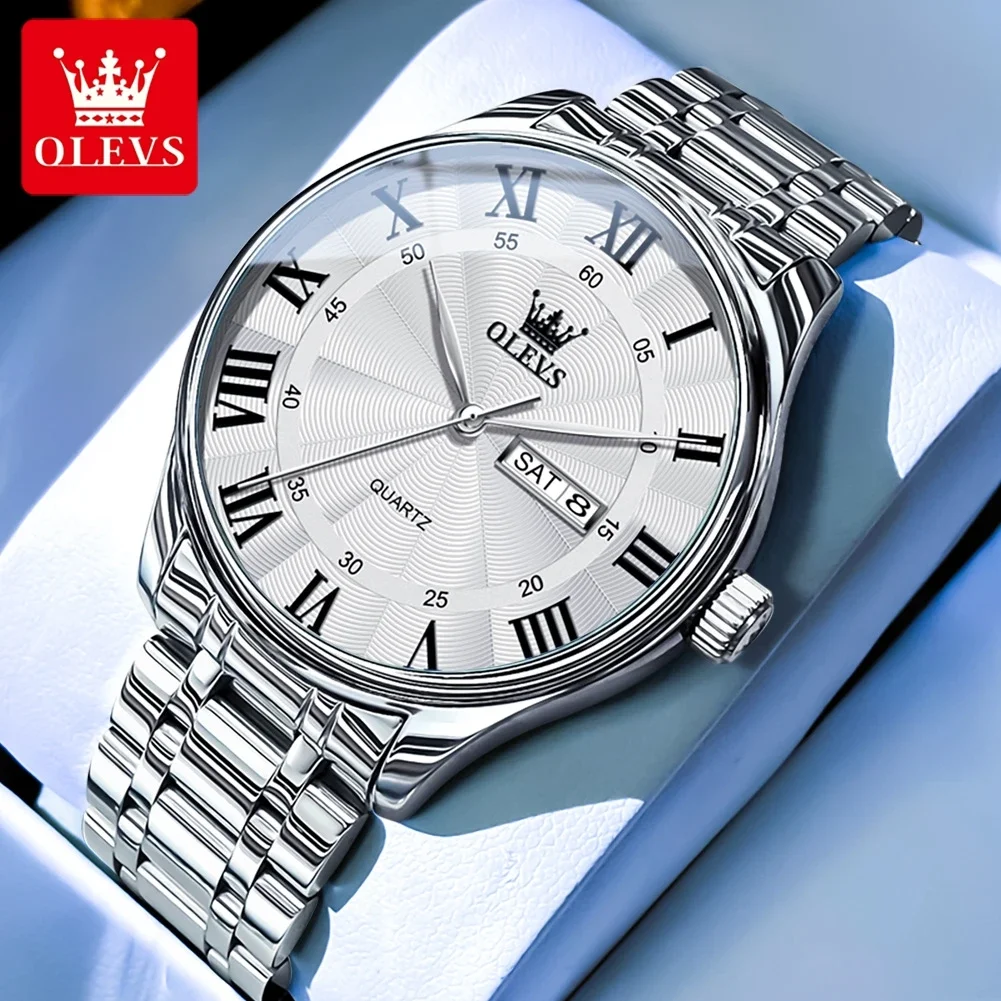 OLEVS 3663 Mens Quartz Watches Original Brand Stainless Steel Polished Solid Strap Waterproof Automatic date For Man SimpleWatch