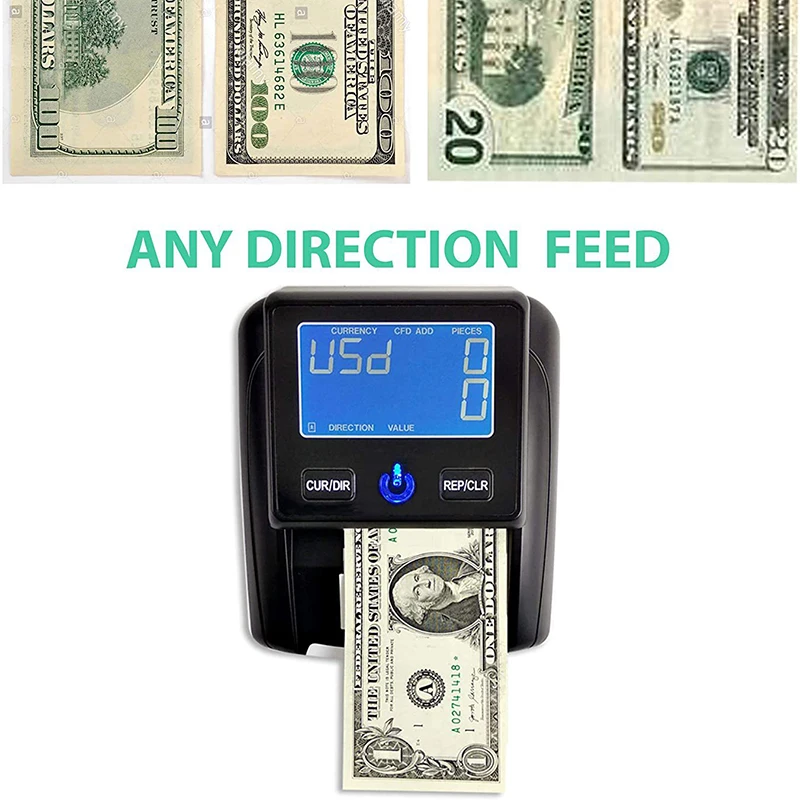 Portable Fake Currency Reader/Detector with Ultraviolet, Magnetic Detection, USD & Euro Value Counting Bill Detector Machine