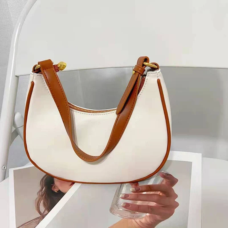 Fashion Saddle Shaped Armpit Shoulder Bags For Women Solid Color Pu Leather Female Bag Clutch Underarm Messenger Purse