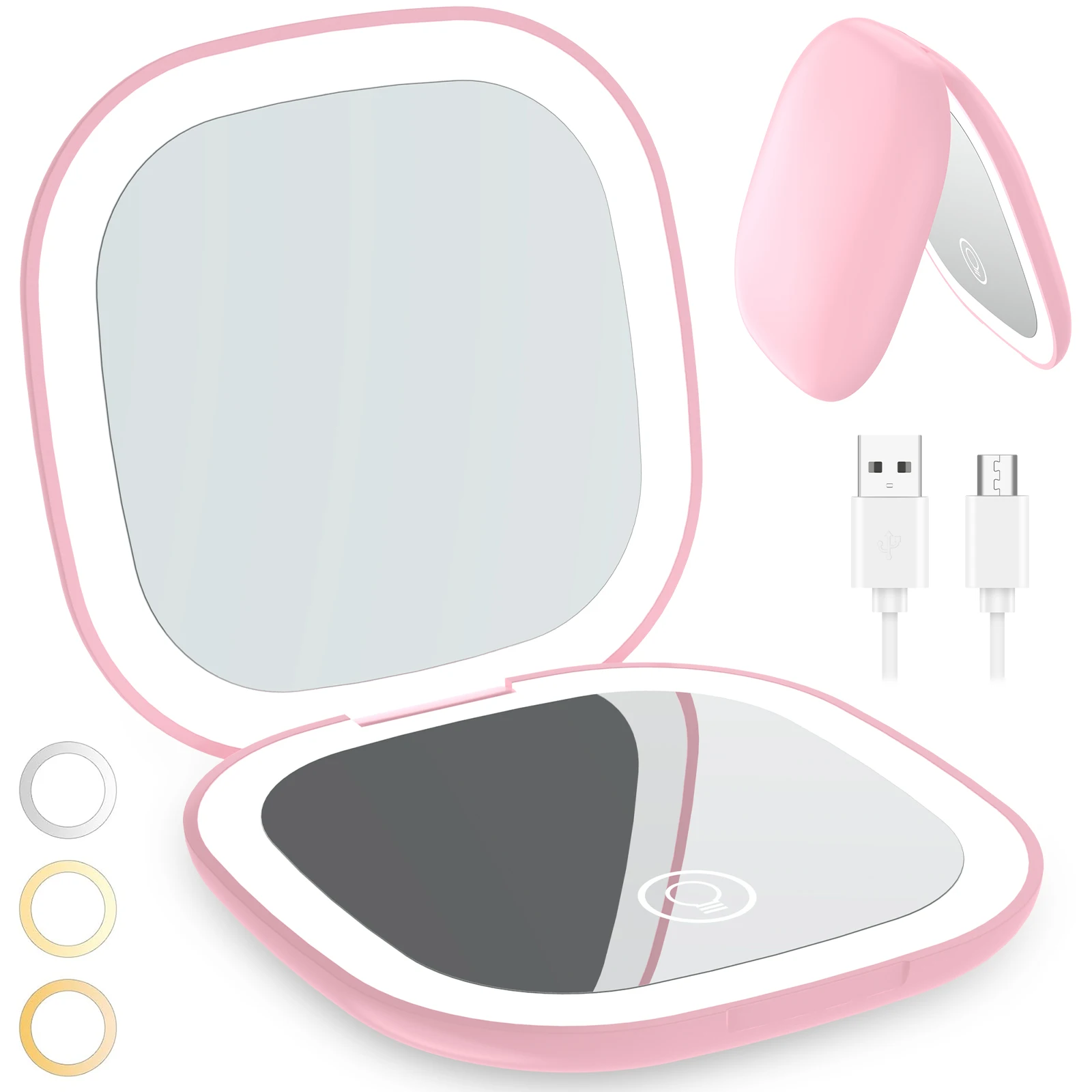 

1Pc LED Compact Makeup Mirror Dimmable Double Sided Makeup Mirror USB Rechargeable Portable Magnifying Pocket Mirror for Handbag