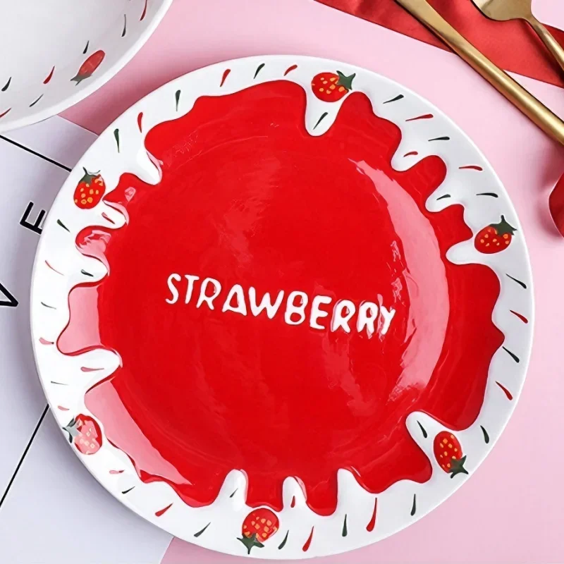 8inch, embossed porcelain dessert cake plate, strawbery buffet dinatoire, cute ceramic plates dinner, creative chafing dish