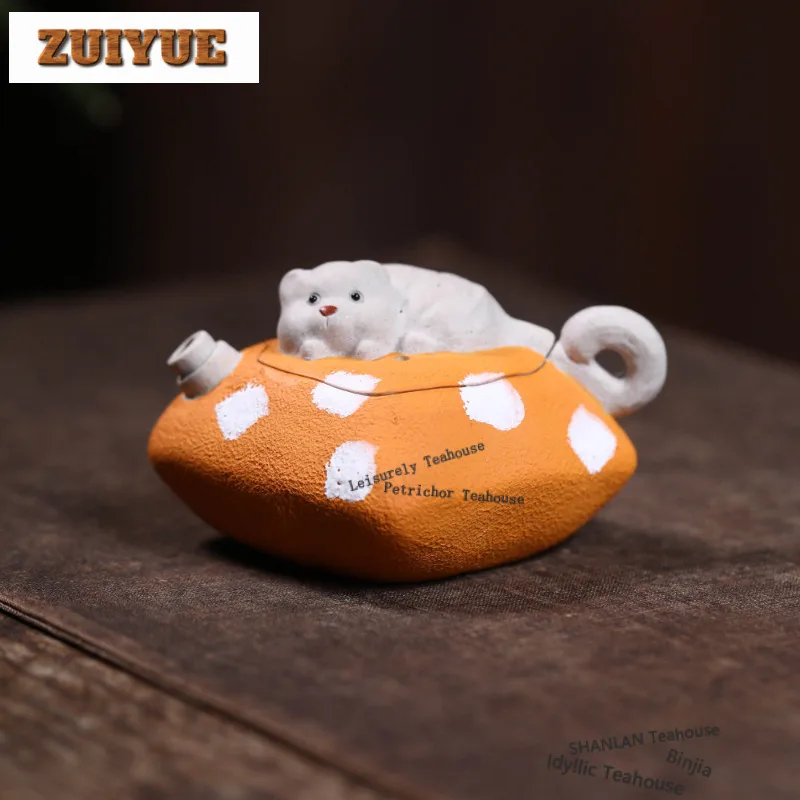 

100ml Vintage Yixing Purple Clay Teapots Artists Handmade Cat Pot Raw Ore Mud Kettle Chinese Zisha Tea Set Drinkware Collection