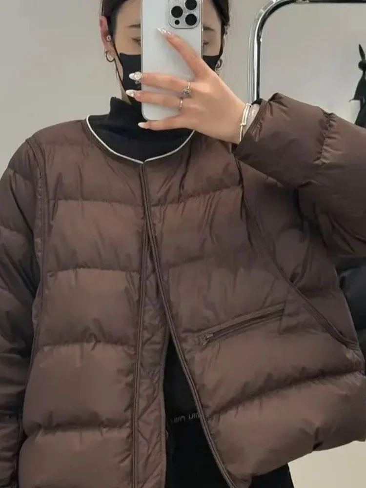 

Новая зимняя модная женская куртка-пуховик свободного кроя с круглым вырезом, теплая, для повседневной носки, на молнии, длинная.