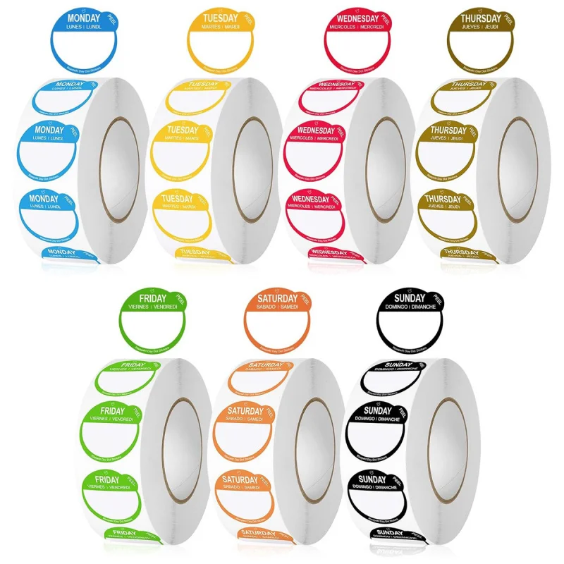 2.5cm English Round Stickers Mon-Sun Coated Paper Adhesive Labels Kitchen Home Organization Storage Seal