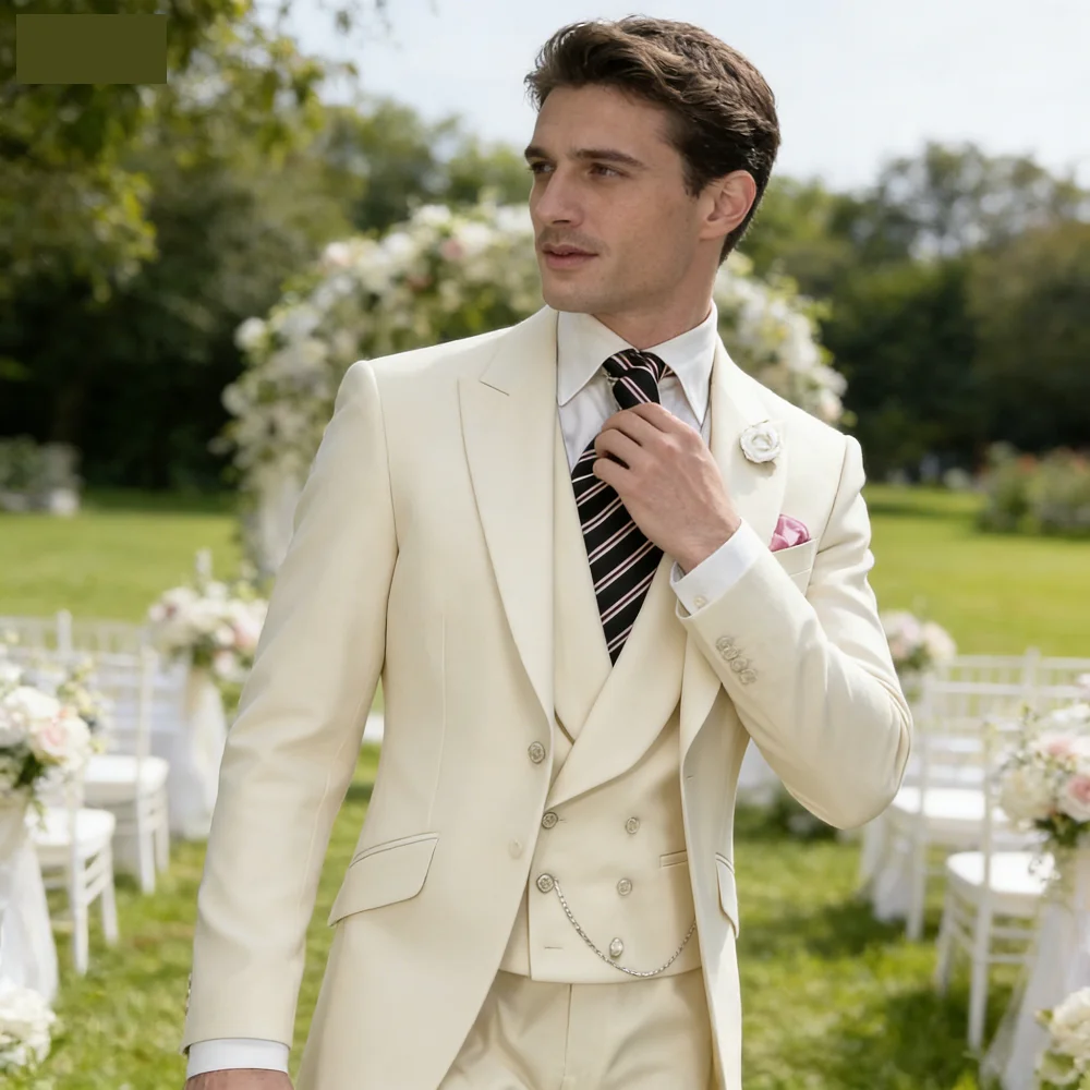 

Мужской черный смокинг с пик-лапельным воротником, 3-х предметный комплект с жилетом и брюками для женихов и торжественных мероприятий