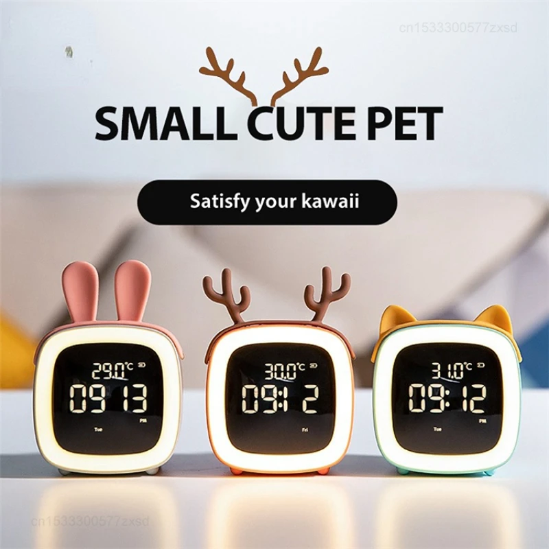 Xiaomi Creative LED Night Light with Thermometer Bedside Alarm Clock Bedroom Gift with Backlight Cute Desk Clock Home Decoration