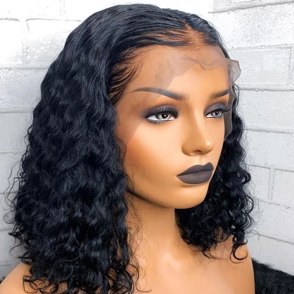 

Curly Bob Wigs 13x4 4X4 Lace Front Human Hair Wigs Brazilian Loose Deep Wave Short Bob Wig 200% Density Pre Plucked 10 12 Inch