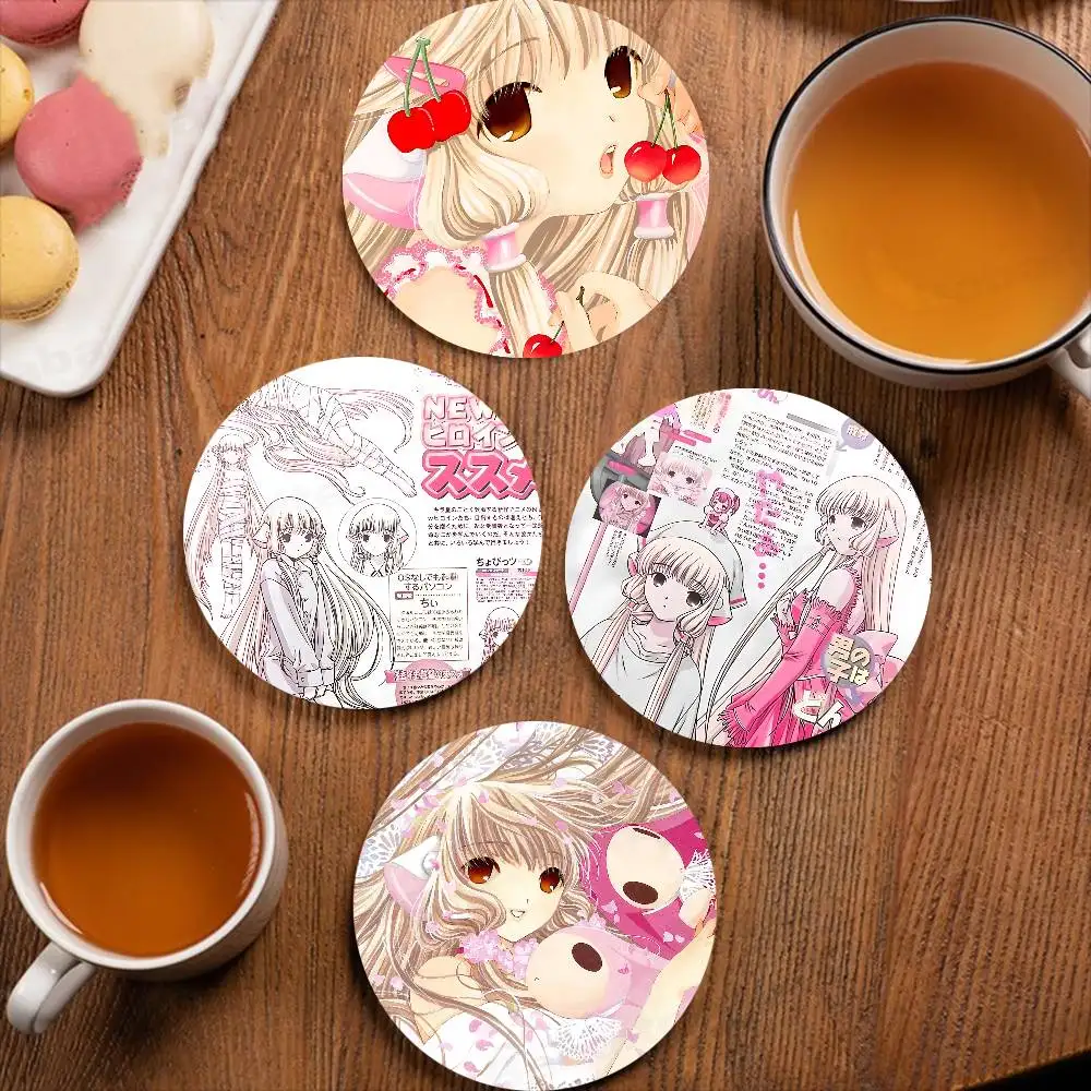 C-Chobits Cartoon Cute Anime Retro Wooden Cup Mats Elements Colour Printing Cup Coasters Home Kitchen Decora Gifts
