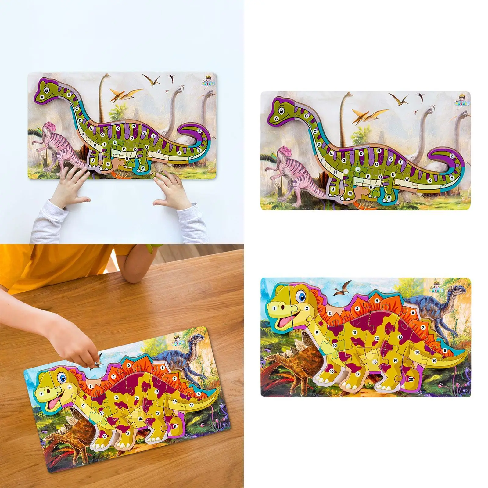 Dinosaur Wooden Puzzle Children's Educational Toy Travel Toy Cartoon Jigsaw Puzzle Puzzle Tyrannosaurus for Girls Boys Kids