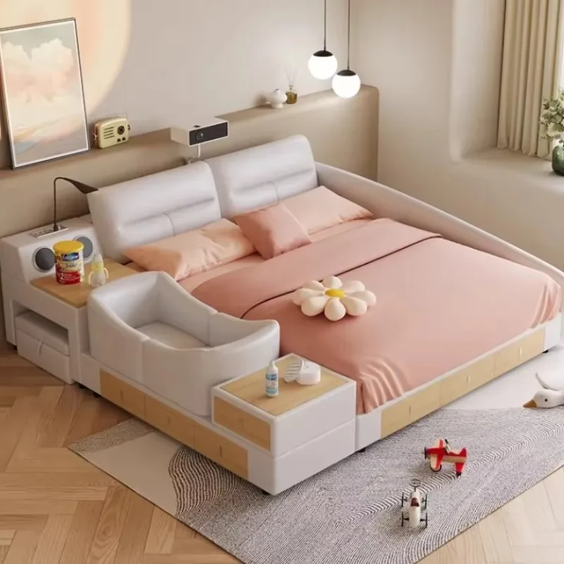 

Luxury Girls Multi Functional Bed Organizer Beige Full Size Bedroom Double Bed Twin Smart Bedframe Camas De Dormitorio Furniture