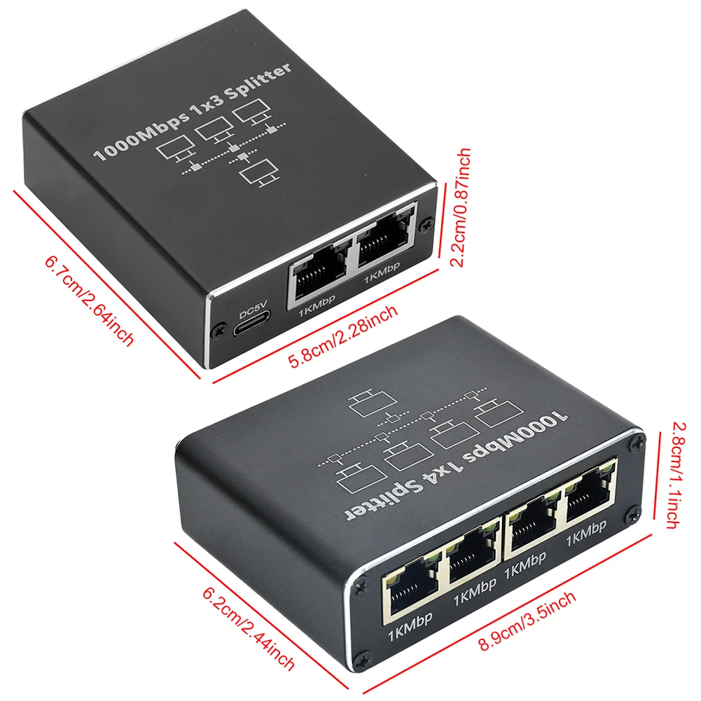 Ethernet Splitter 1 bis 3/4 1000 Mbit/s Internet Kabel Splitter Netzwerk RJ45 Splitter RJ45 Ethernet Splitter Adapter für Router
