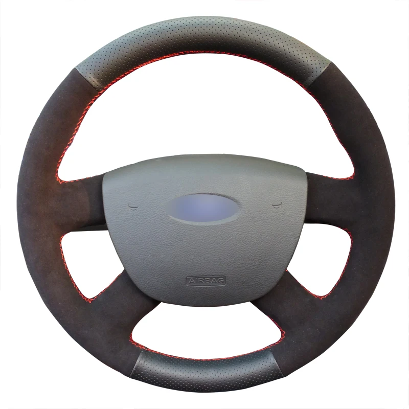 

Hand Sewing Steering Wheel Cover Black Leather and Suede Anti-Slip for Ford Focus Car Accessories