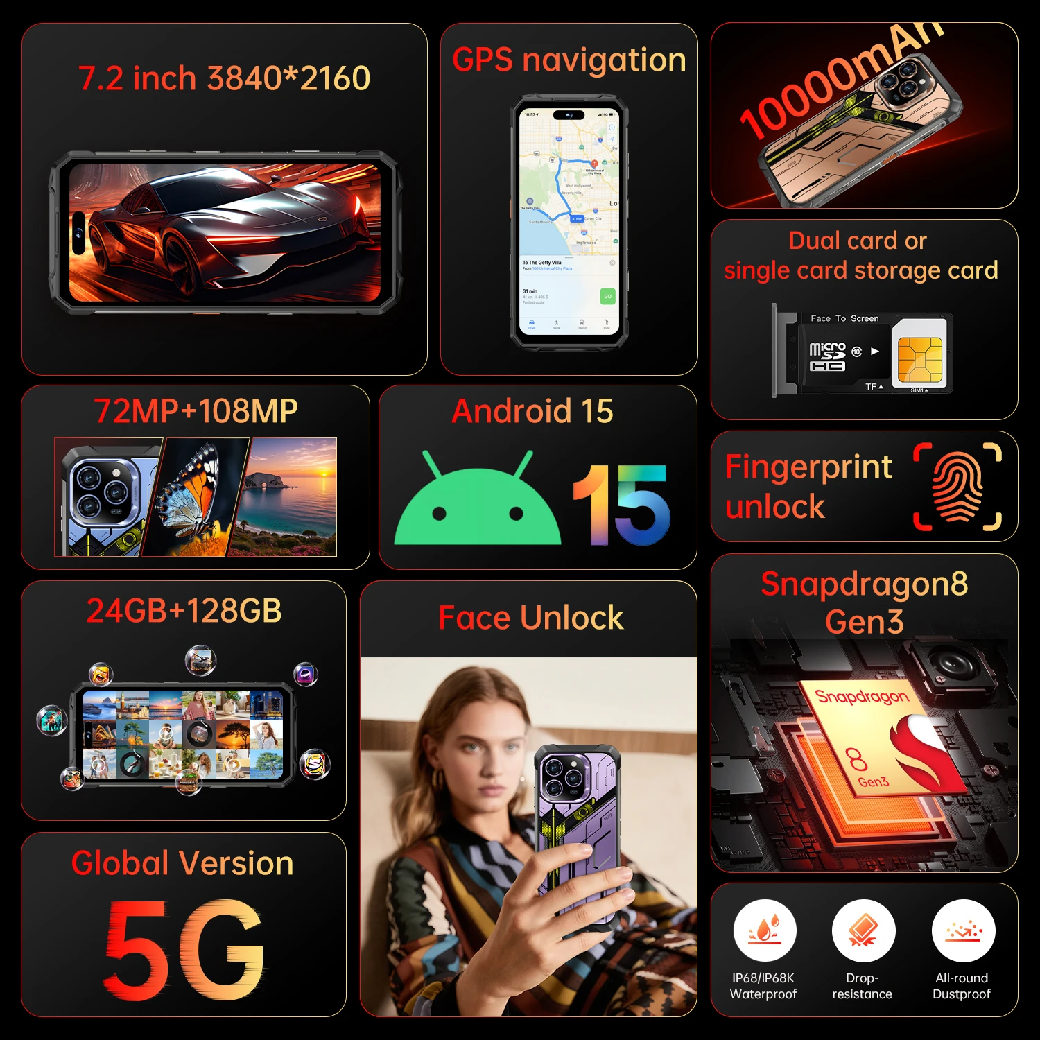 [NEW] IVMI Rugged Phone,24GB+128GB RAM 10000mAh 16PROMAX Dustproof and waterproof mobile phone, Android 15 7.2