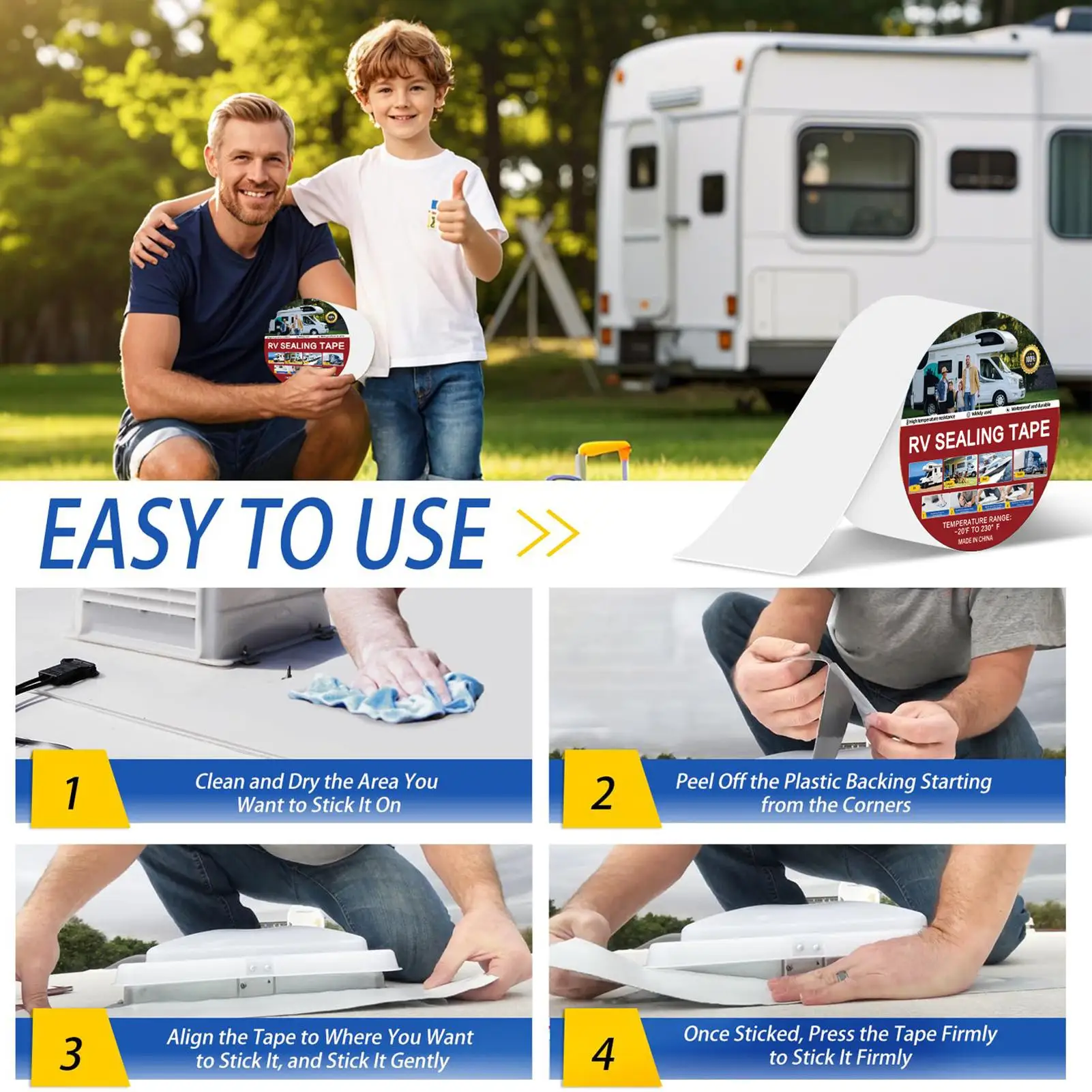 RV Roof Tape Motorhome Leak Repair Motorhome Repair Tapes for Road Trips Repairers Travelers Professionals Women Men Adults