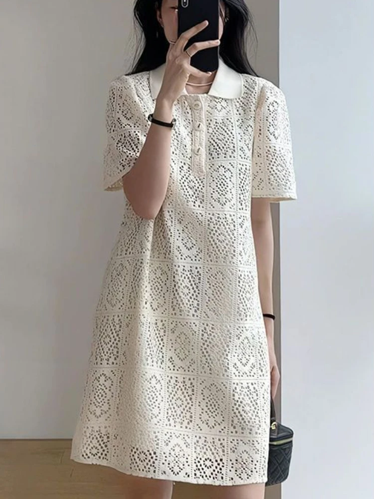 

Summer New Women's Lace Dress Loose Hollow Leisure Commuter A-line Dress