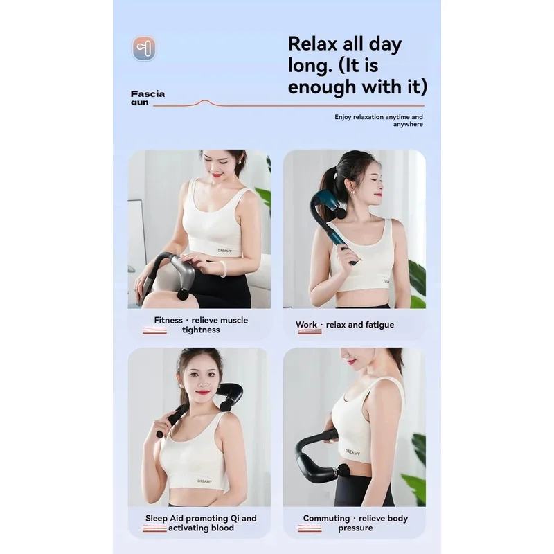 2026 New Smart Curved Hook Fascia Gun Electric Massager Massage Hammer Electric Fascia Gun Home Handheld Hammer Back Artifact