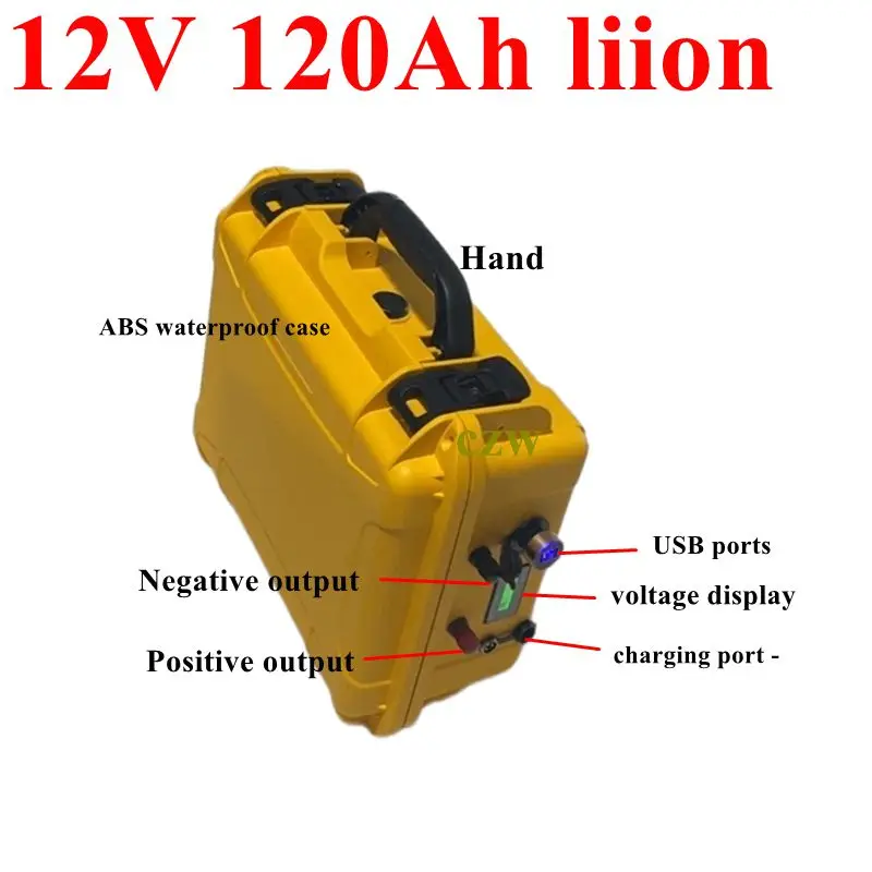 

waterproof 12V 120Ah lithium ion battery li ion with Cigarette lighter USB for solar energy inverter beach cruiser +10A Charegr