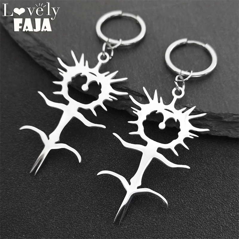 Gothic Fashion Ghostemane Stainless Steel Drop Earrings for Women Ghostemane Long Hoop Earring Silver Color Jewelry 3791