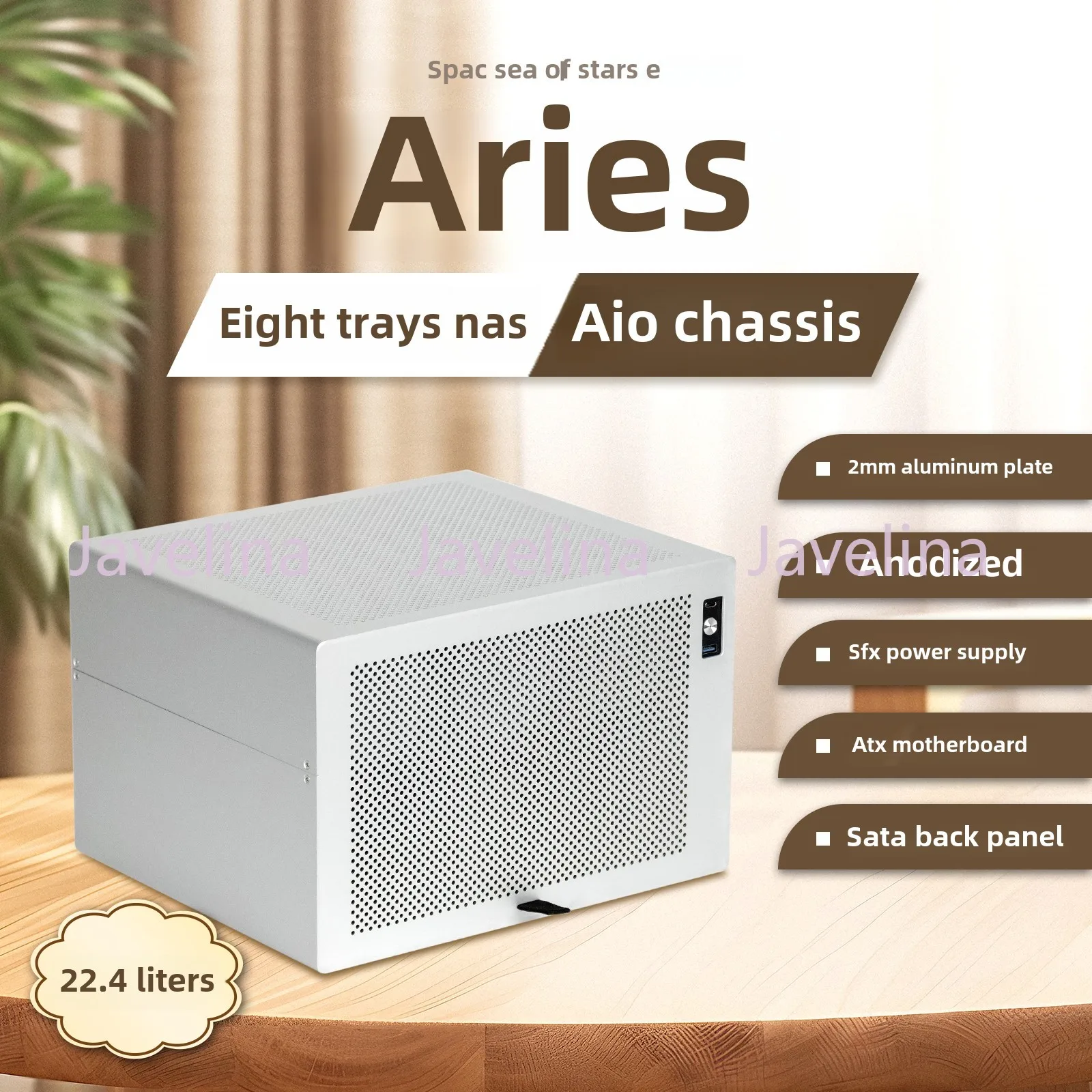 Aries 8-bay NAS aluminum chassis, SFX power supply ITX half height PCIe Black Synology AIO file storage server