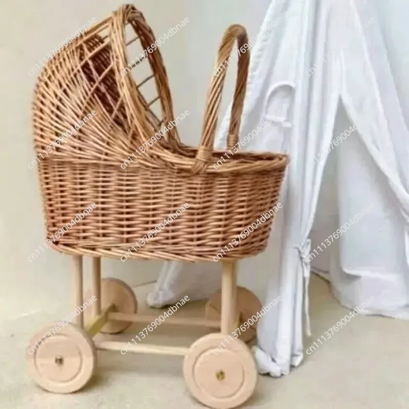 Handwoven Wicker Bassinet Stroller Multi-Functional Storage Basket for Pets Infants Boho Chic Nursery Decor