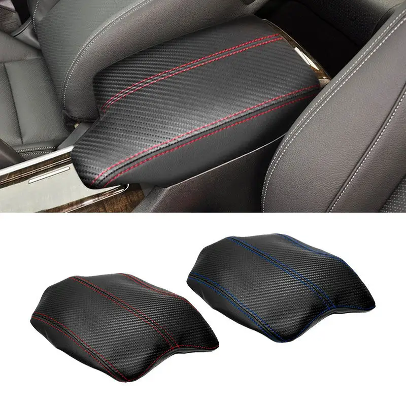 Carbon Fiber+Black Splice Microfiber Leather Car Inner Center Console Armrest Box Cover Trim For Honda Accord 9th 2014 2015 2016