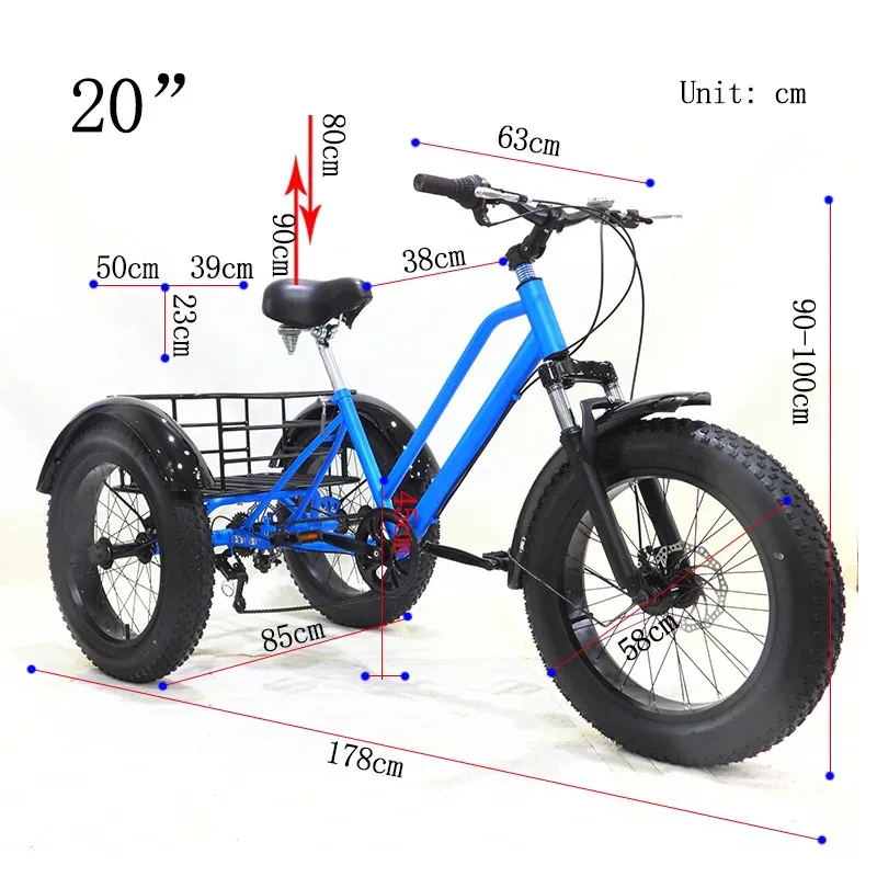 In-Stock 20 Inch Fat Tire Tricycle Open Body Pedal Bicycle for Snow and Cargo Human Tricycle