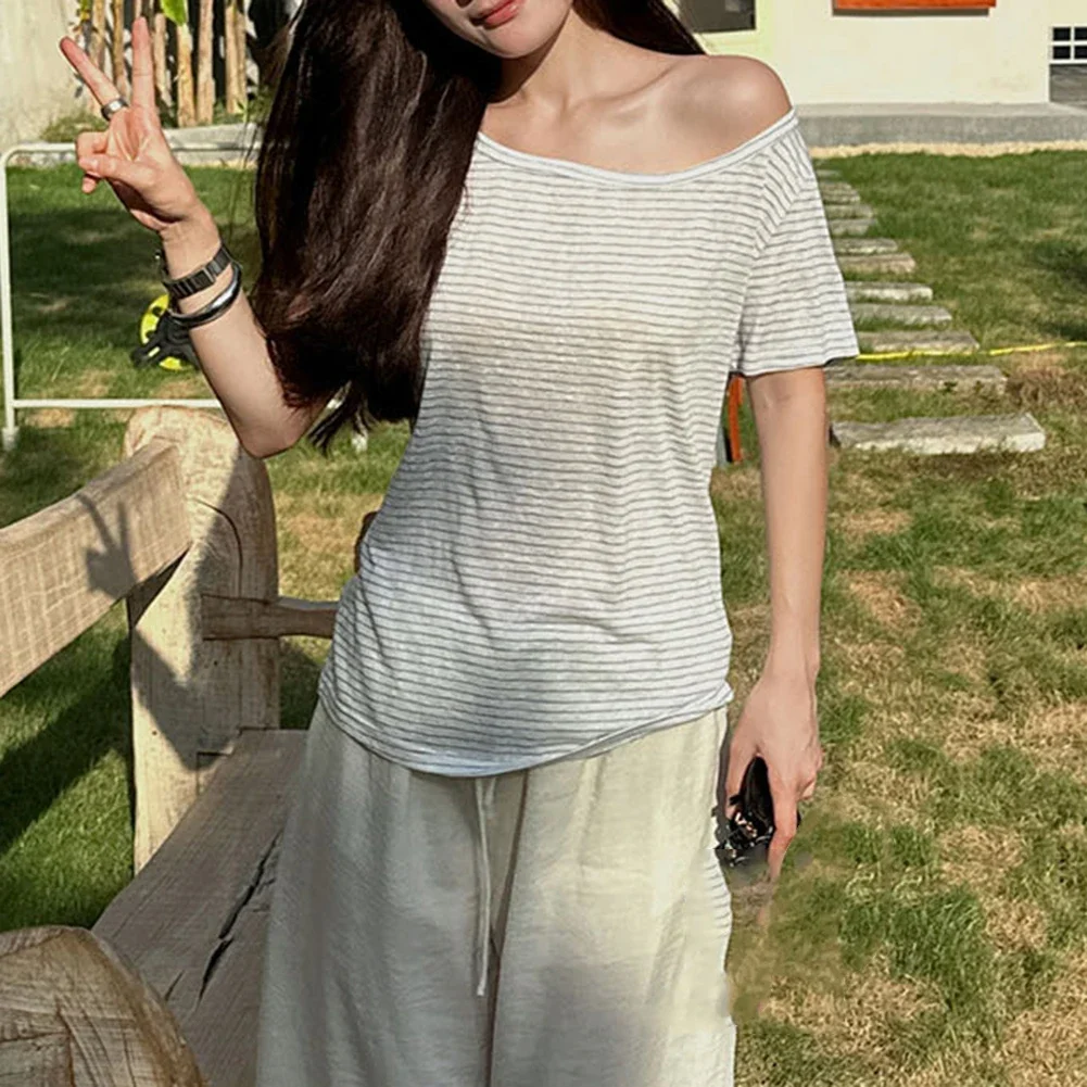 Zupełnie nowy stan Casual Top Regularna długość Lekko rozciągliwa tkanina Odpowiednia na wiosnę Zupełnie nowa letnia koszulka