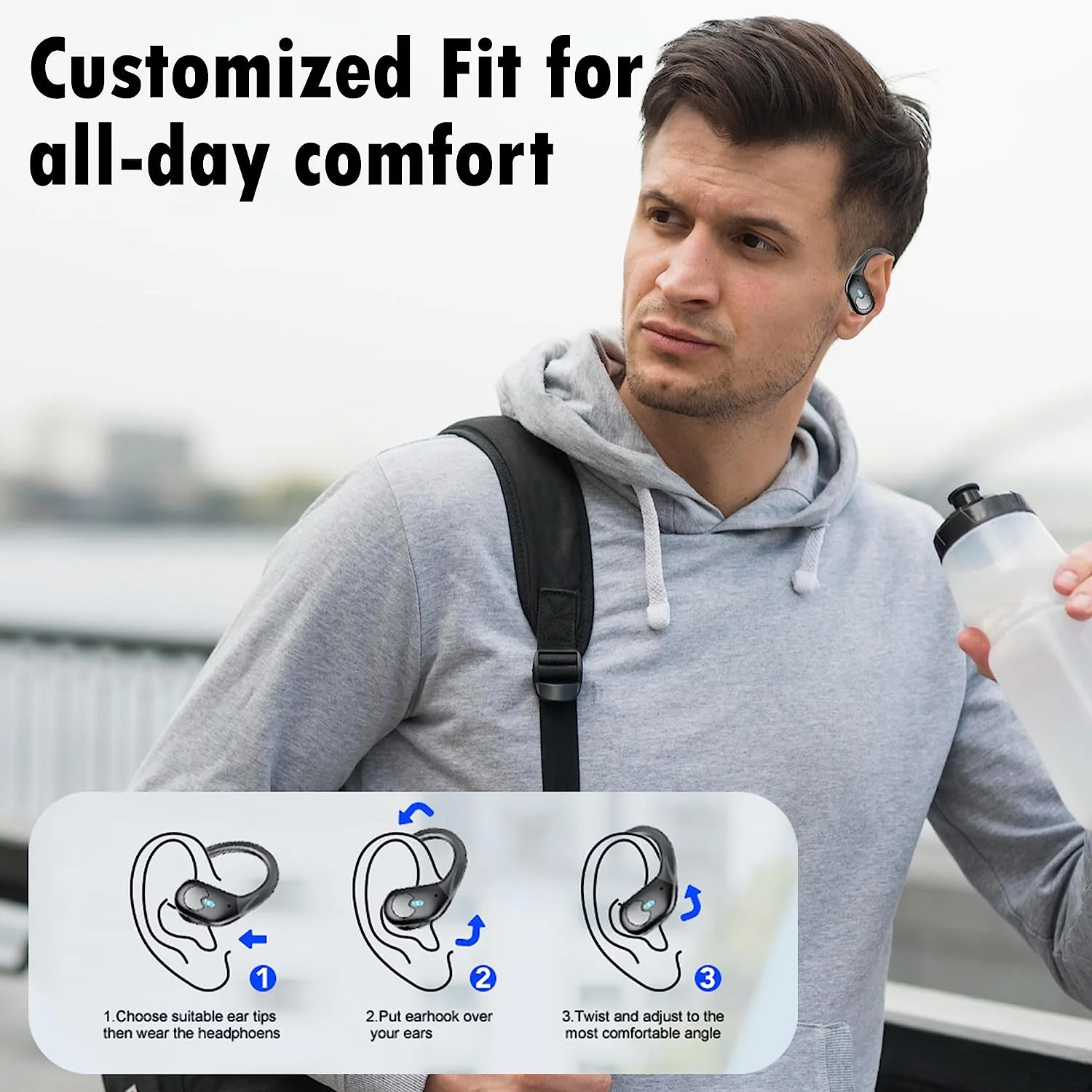 Беспроводные спортивные наушники Bluetooth с цифровым дисплеем, 60 часов