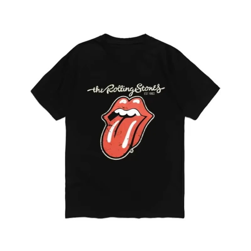 

2025 New Summer European and American Rock Punk Rolling Stone T-Shirt Summer Cotton Crew Neck Short Sleeve Fashion Men's T-Shirt
