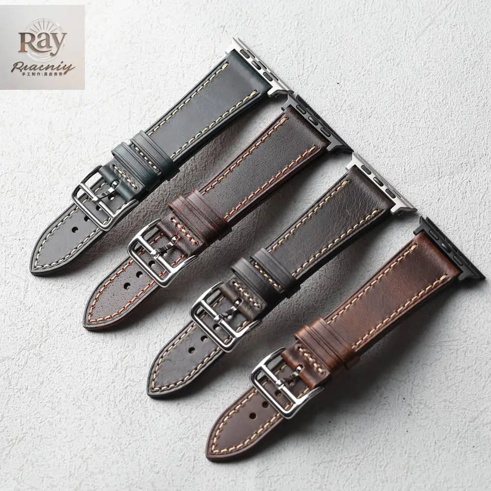 Vintage Ölwachs Echtlederarmband 40 41 42MM 44MM 45MM 46MM 49MM Geeignet für Apple Watch Ultra S10 S9 Weiches Lederarmband