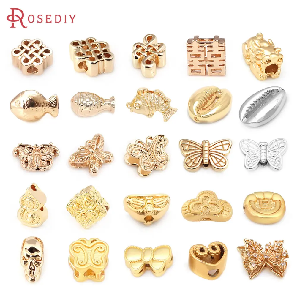 18K Gold Color Brass Butterfly Skull Chinese knot Fish Spacer Beads Bracelet Beads Diy Jewelry Making Accessories for Women